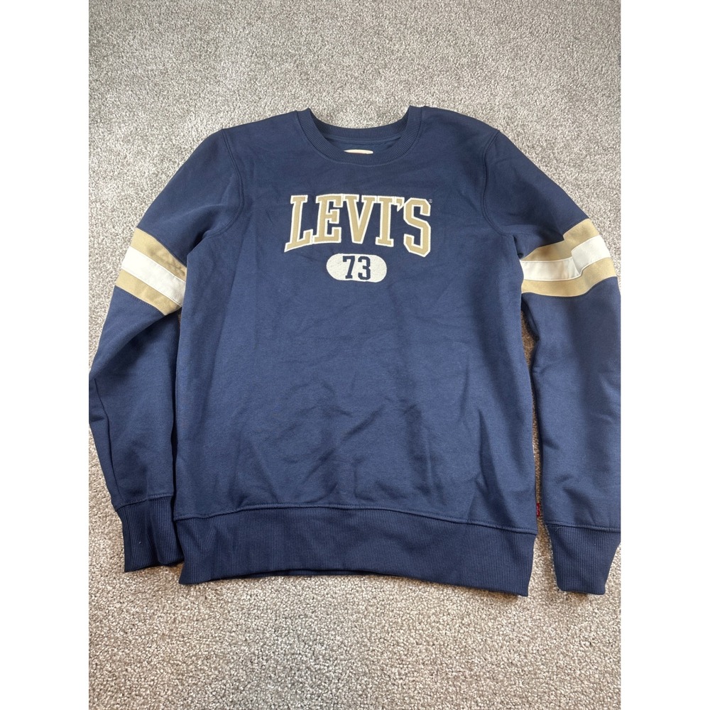 Levi's Kids Blue Crewneck Pullover Sweatshirt with‎ Striped Sleeves XL